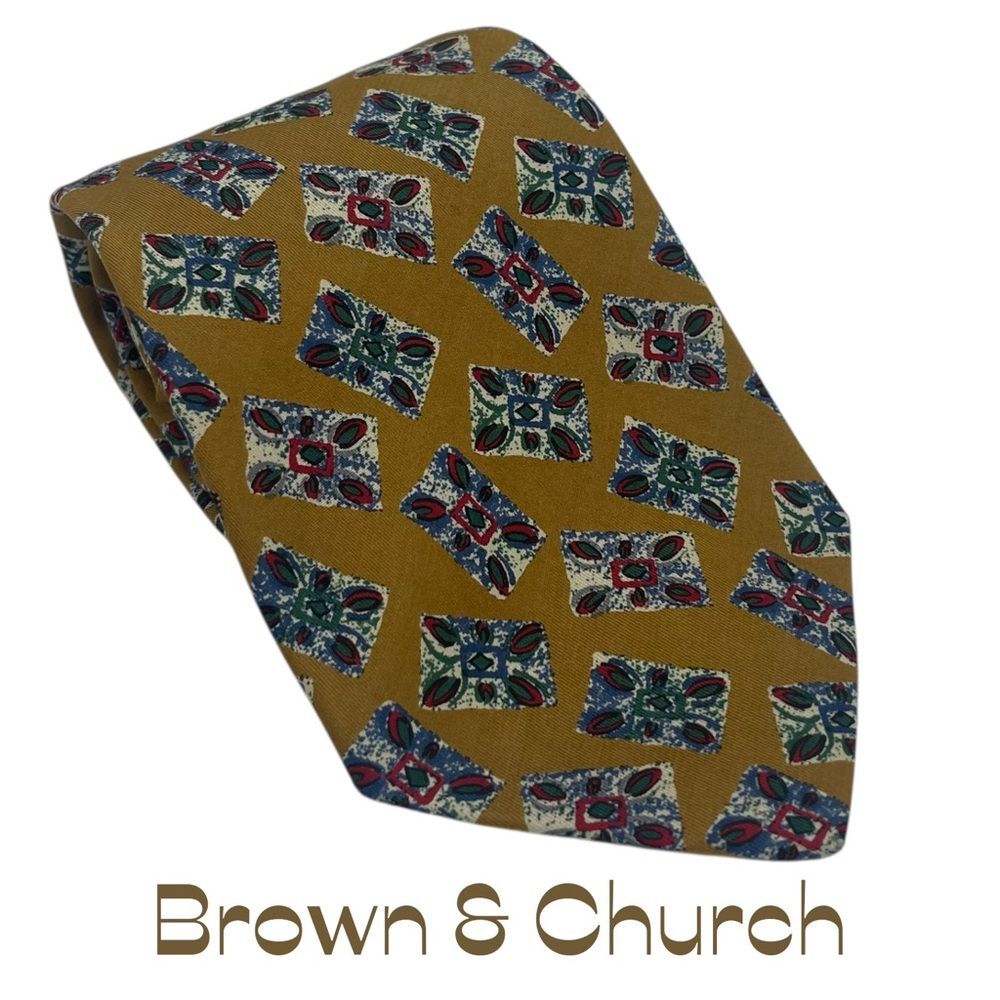 Brown & Church Gold Silk Necktie NWOT